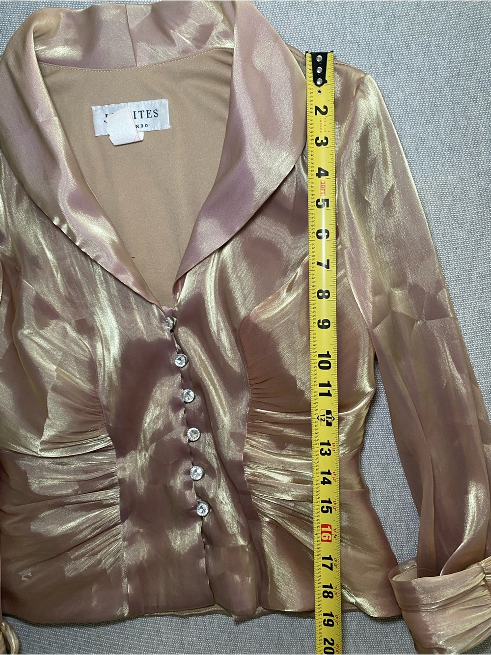 JR NITES BY CALIENDO Women's 8 Vintage Gold Metallic Blouse Blazer - Picture 5 of 6